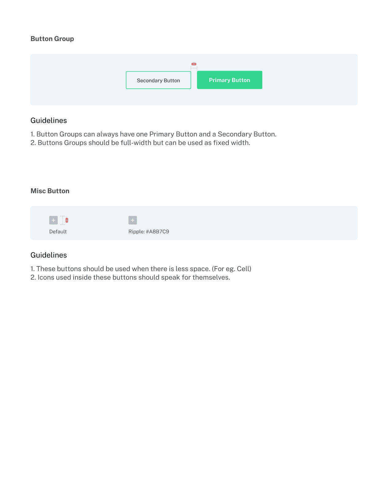 Image of page where button group and misc button design guidelines are written.