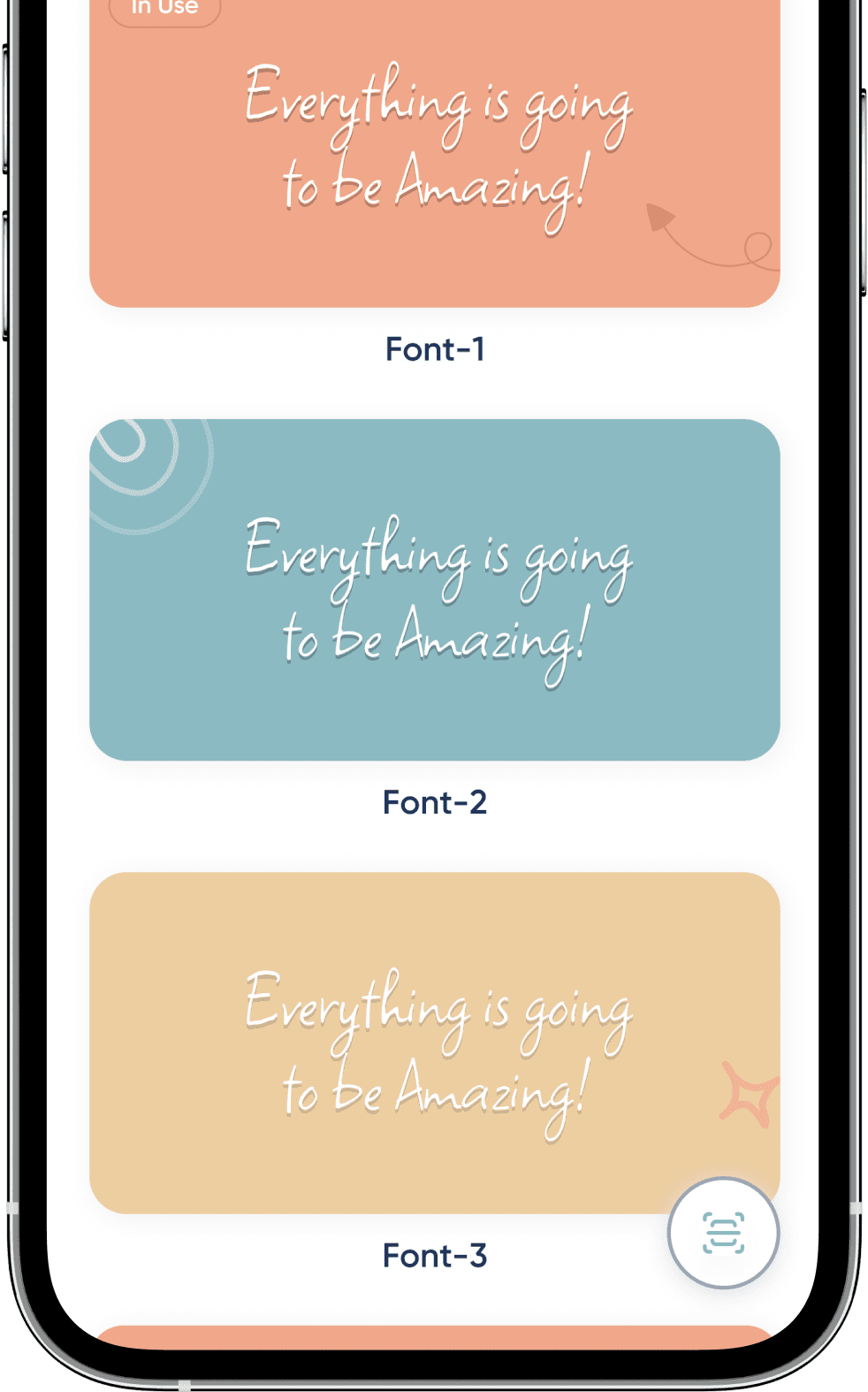 Image of different types of fonts showing in mobile application of handtyped