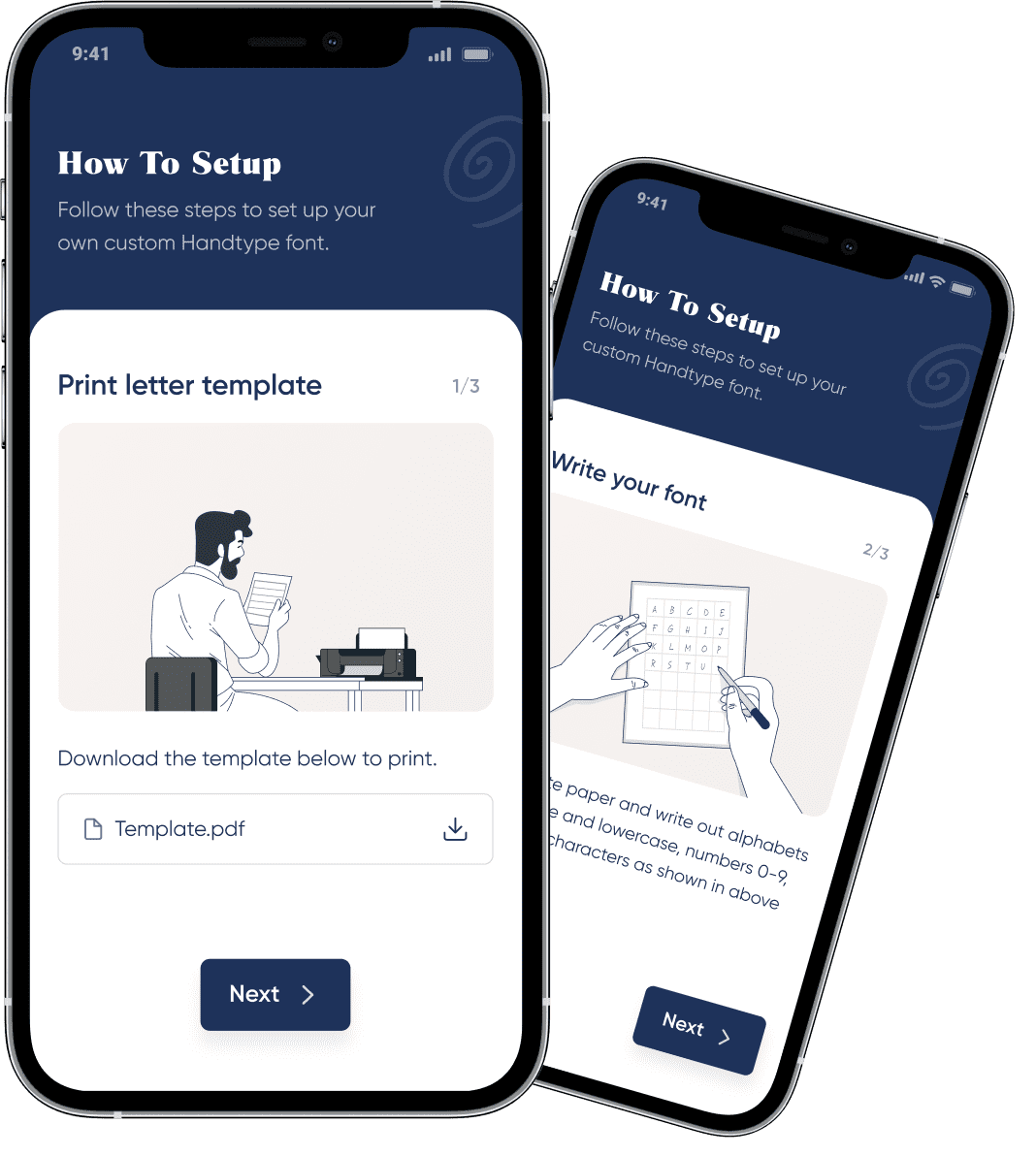 Image of page how to set up page on mobile app of handtyped