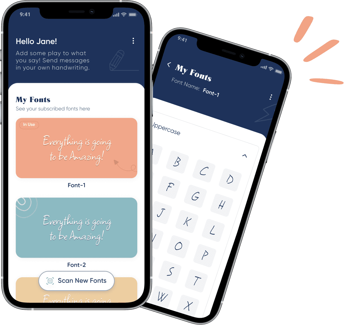 Image of a mobile app page where different types of font are shown.