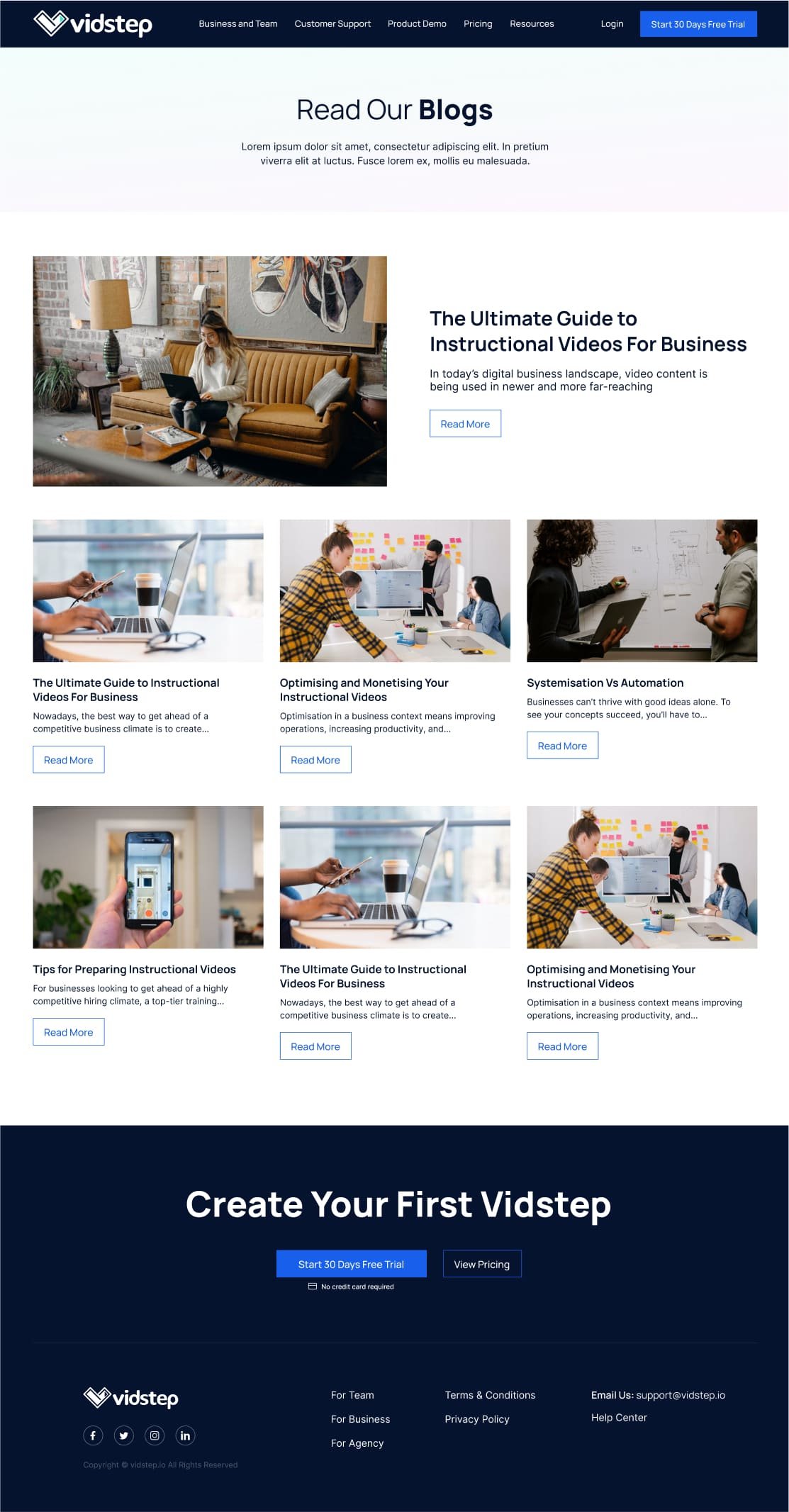 Image of the blog page on the website of VidStep