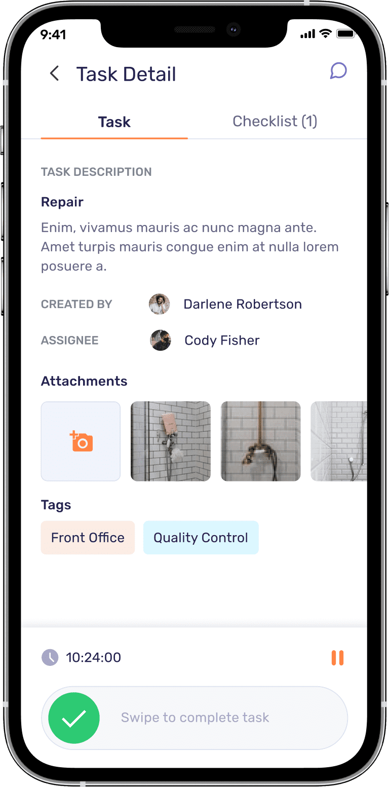 image of the task details section in the mobile application of Xenia