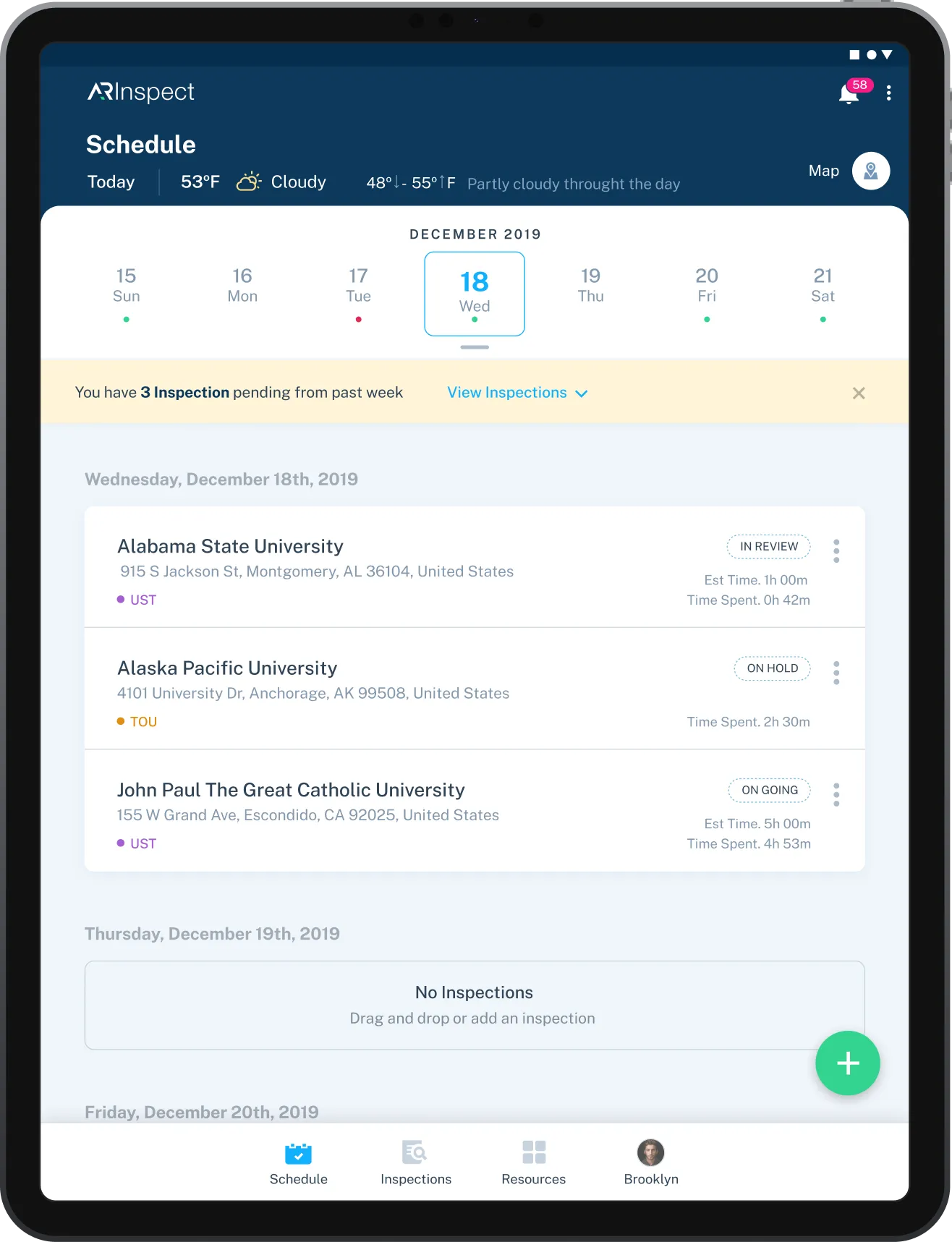 Image-of-the-schedule-page-on-the-mobile-application-of-ARinpect