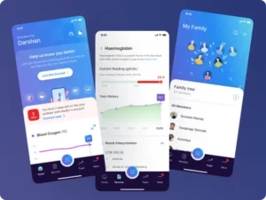 Three mockup Images of the Application named Health e