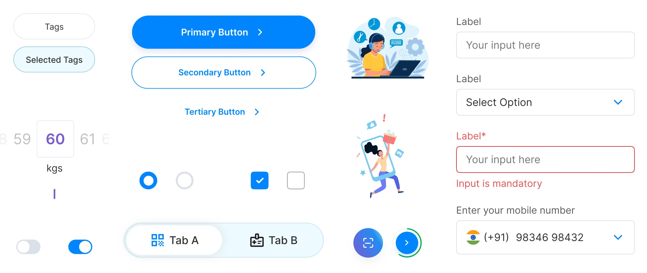 Components and elements used in designing the Health-e application