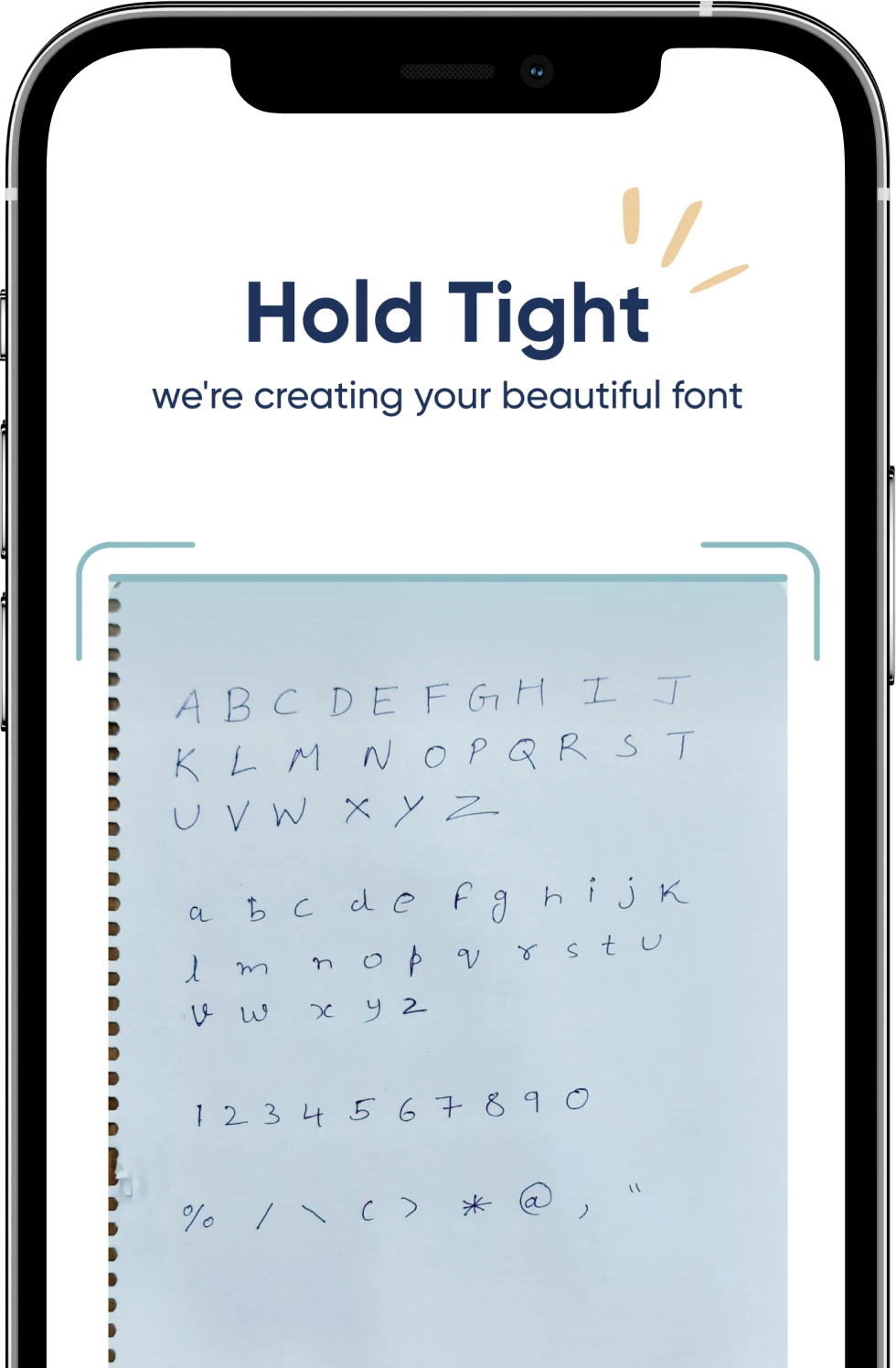 Image of scanner taking picture in mobile application of handtyped